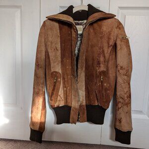 QIU cropped leather jacket warm brown medium